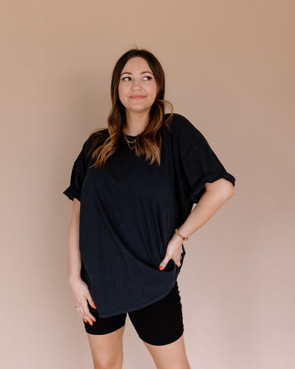 oversized 100% cotton boyfriend tee in black
