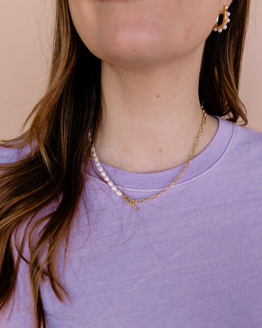 Paige Pearl + Paperclip Toggle Chain 14K Gold-Filled